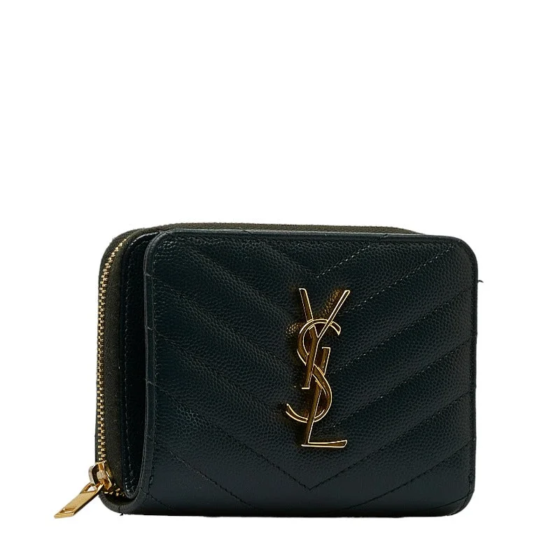 Saint Laurent Zip Wallet in Grain Calf Leather Green GUE403723