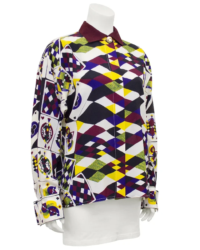 Multi Colour Playing Card Print Silk Shirt