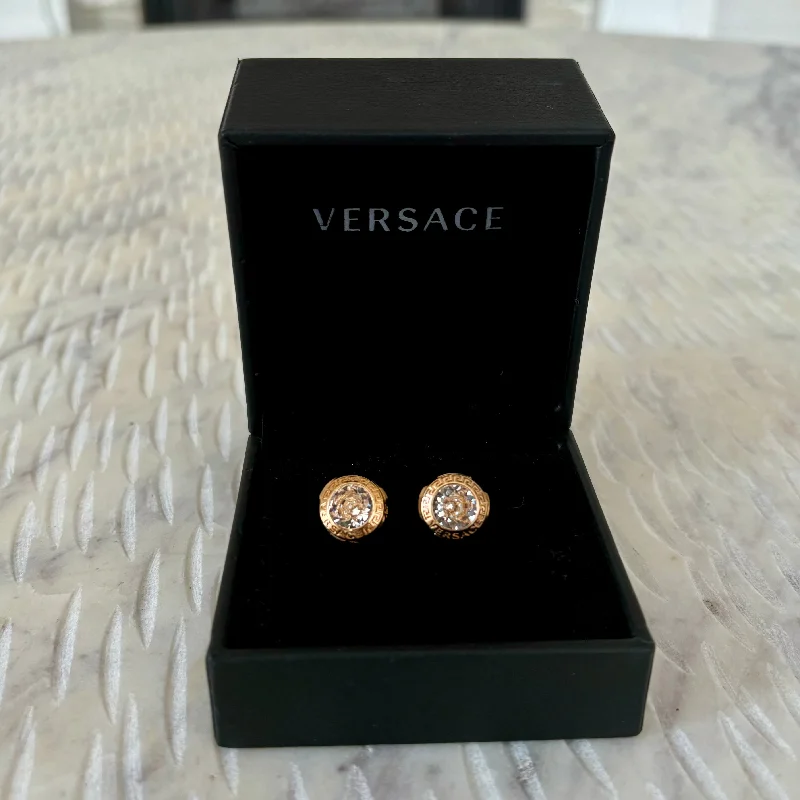 Versace Greca Crystal Stud Earrings