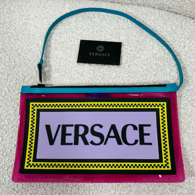 Versace Multicolor Rubber Calfskin 90s Logo Zip Pouch Bag