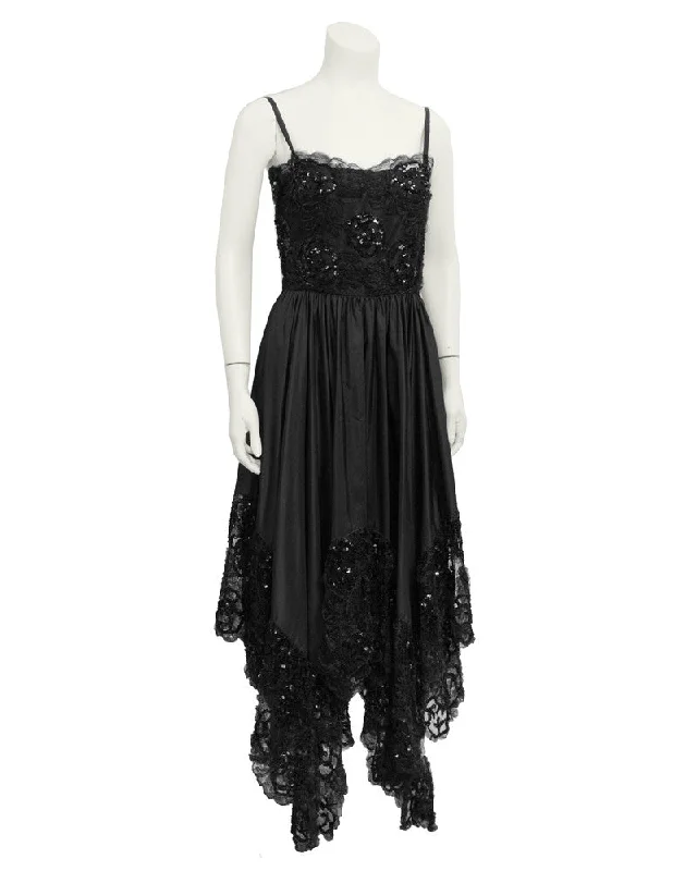 Black Lace Dress with Asymmetrical Hem