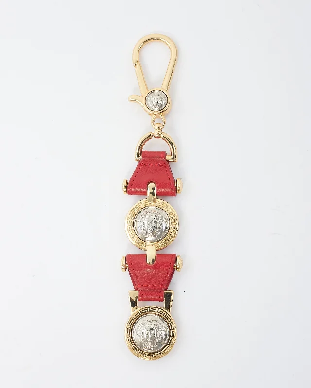 Versace Gianni Versace Red Leather Medusa Medallions Keychain