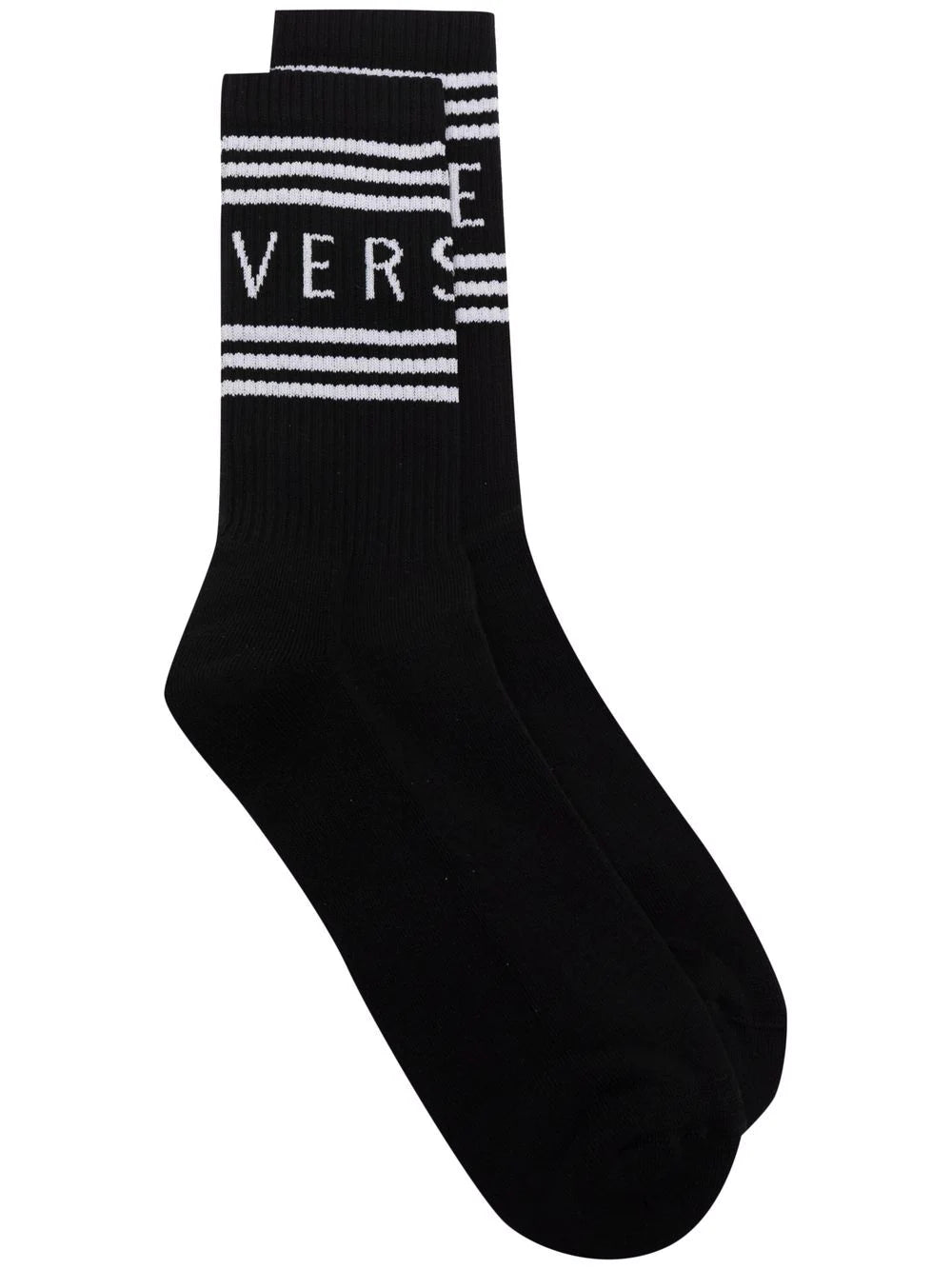 Versace Black Striped Logo Socks