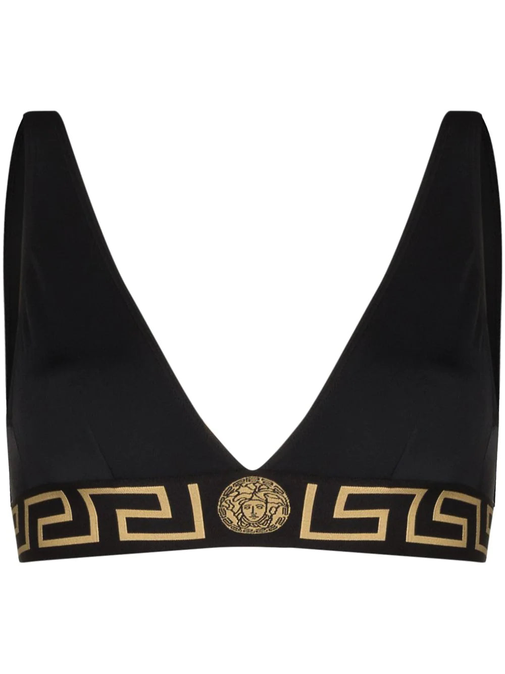 Versace Black Greek Key Triangle Swim Top