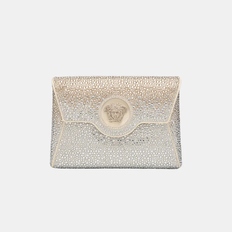 La Medusa Crystal Envelope Clutch bag in Gold/Silver