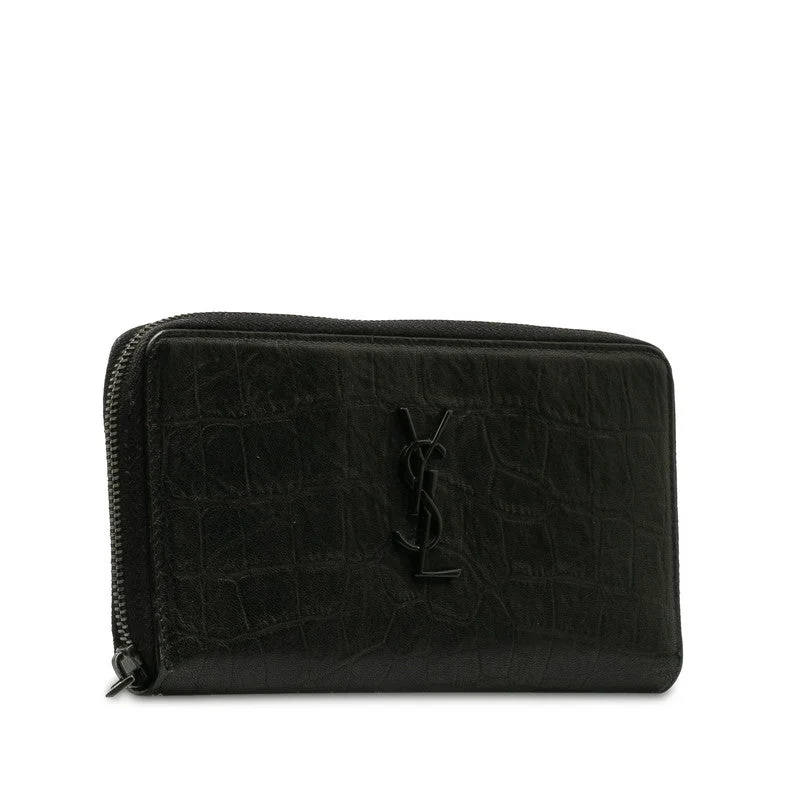 Saint Laurent Long Wallet in Crocodile Black 529899