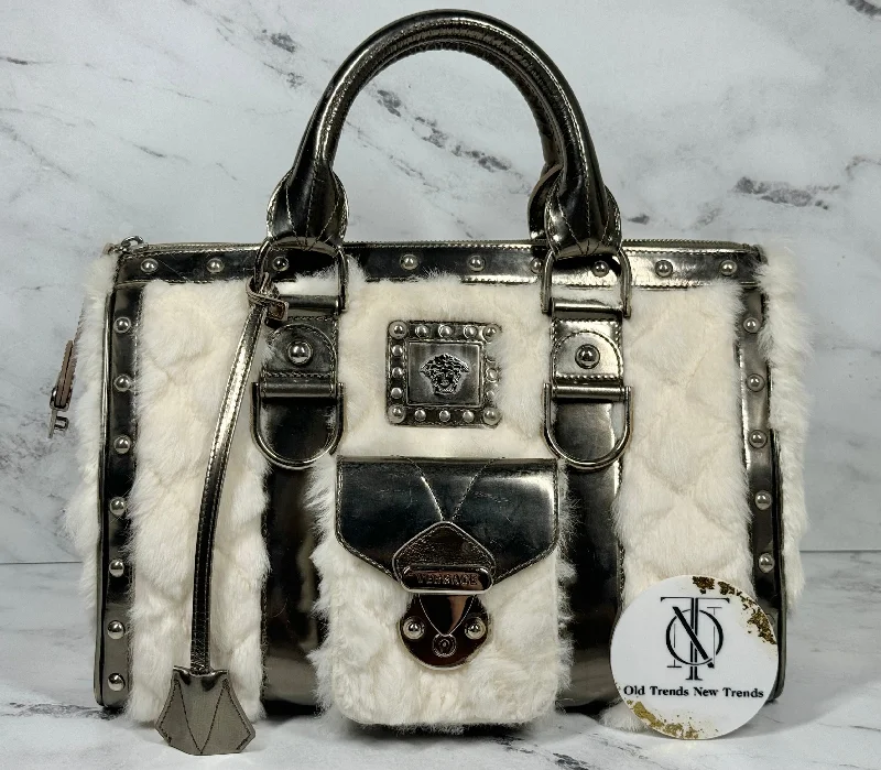 Versace Vintage 00s White Fur Snap Out Of It Satchel Bag