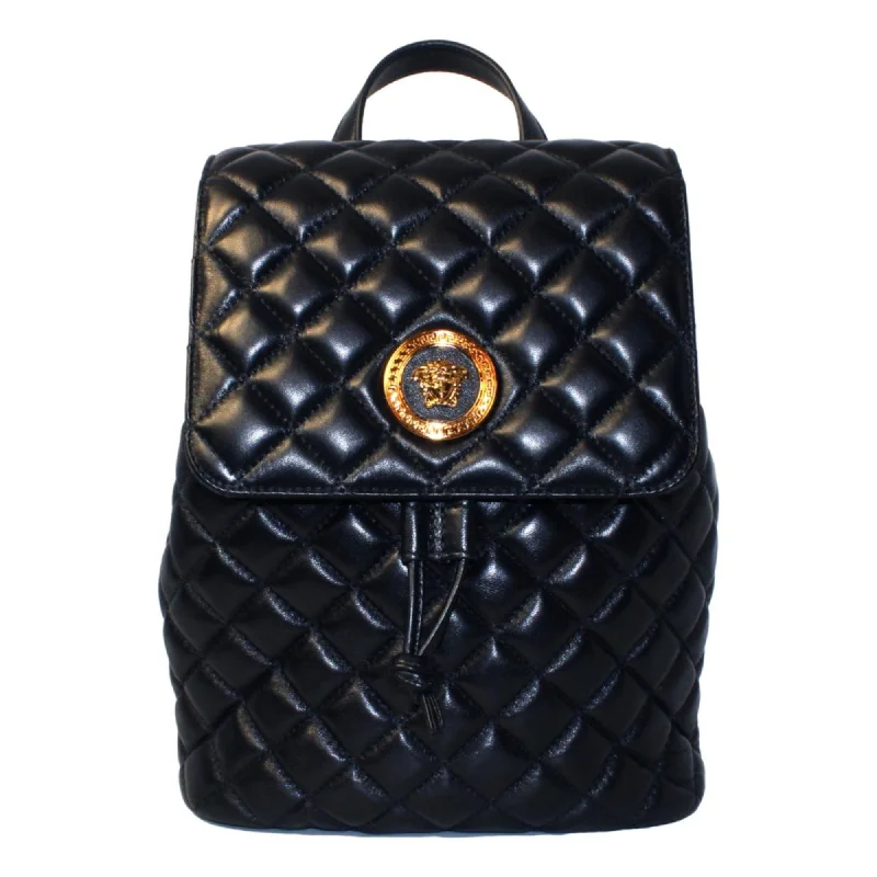 Versace Black Leather Medusa Quilted Flap Backpack