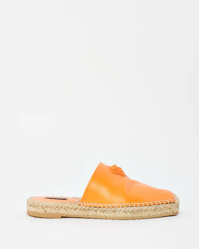 Versace Orange Leather Medusa Mule Espadrilles - 37