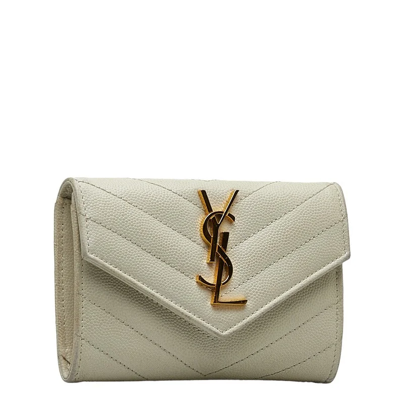 Saint Laurent Envelope Wallet in Grained Leather Ivory