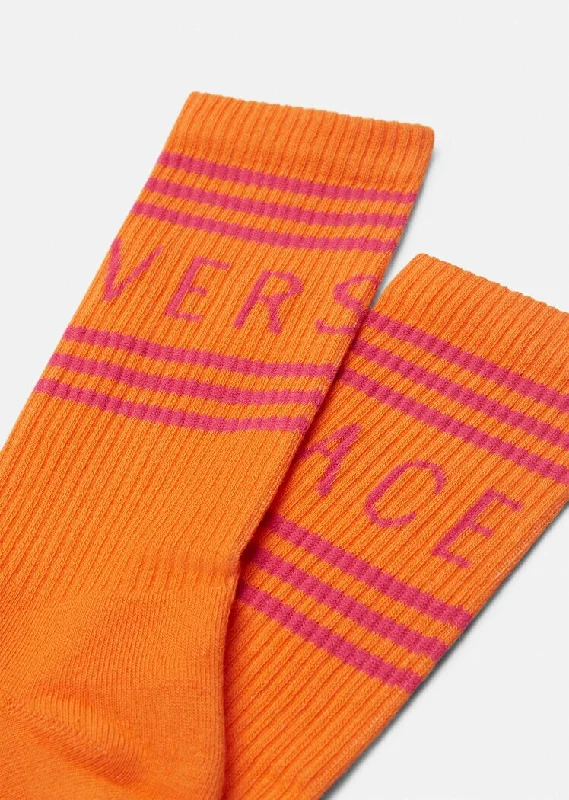 Versace Orange Striped Logo Socks