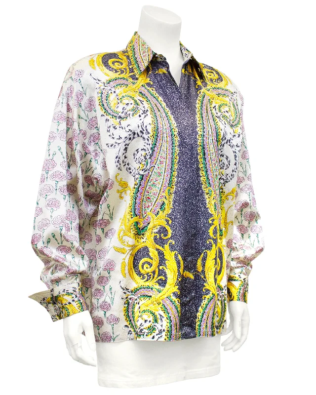 Multi Color Baroque and Carnation Print Silk Shirt