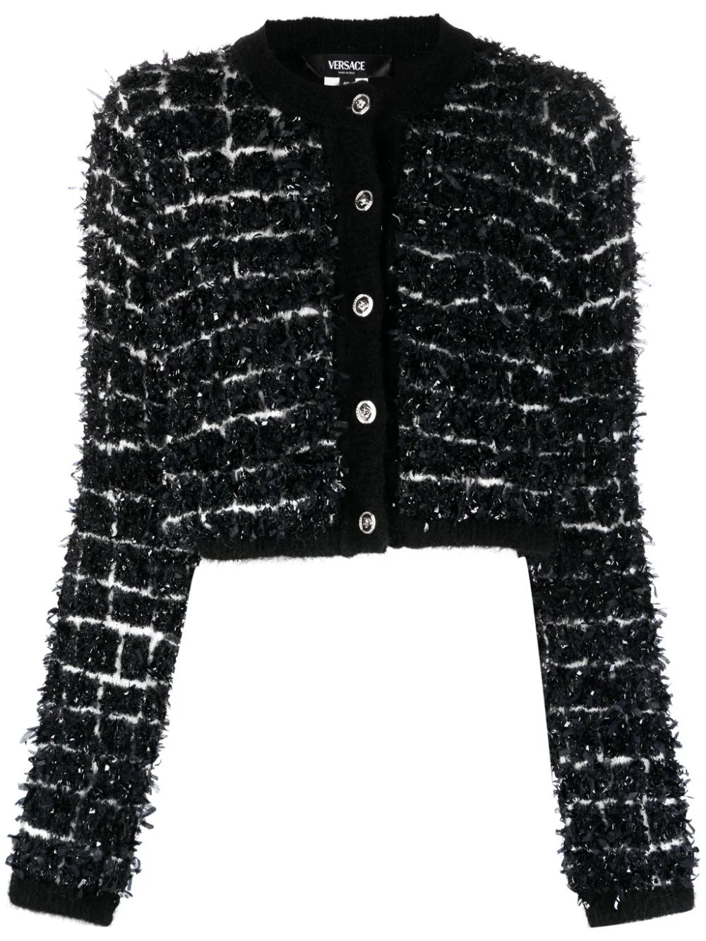 Versace Black & White Croc Jacquard Cardigan