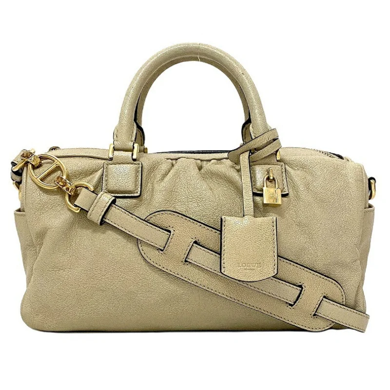 Loewe 2way Gold Lame Anagram Leather LOEWE Boston Handbag Champagne Women's