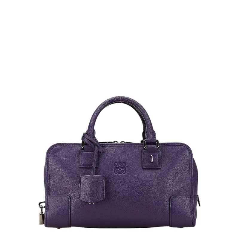 LOEWE Amazona 28 Handbag Purple Grained Calf Leather Women's