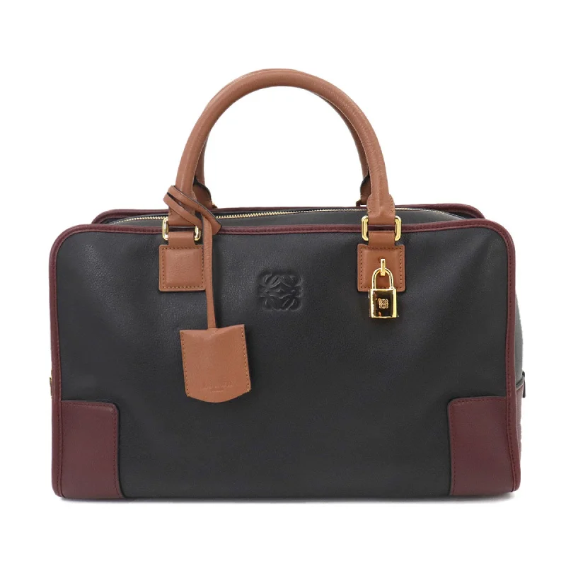 LOEWE Amazona 36 Handbag Leather Black Brown Bordeaux 352.64AA03 Gold Hardware