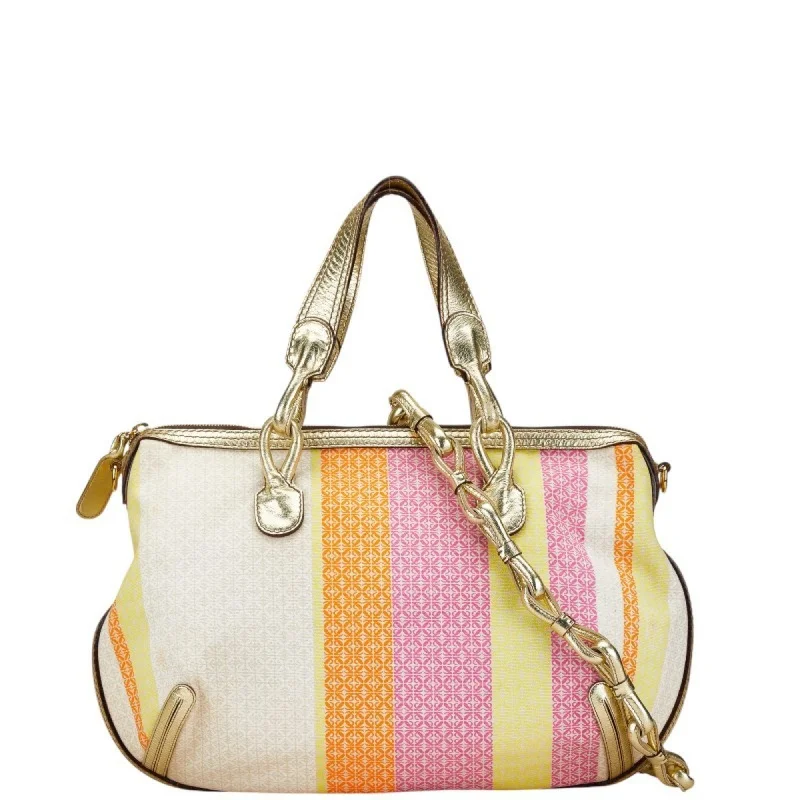 LOEWE Anagram Handbag Shoulder Bag Gold Multicolor Canvas Leather Women's