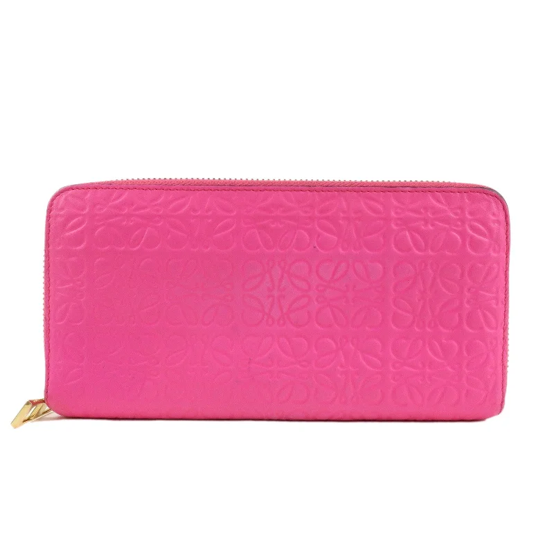 LOEWE Anagram Leather Bi-fold Round Zipper Long Wallet Pink