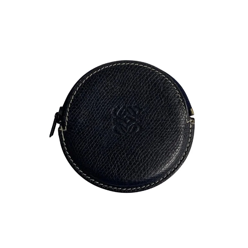 LOEWE Anagram Leather Round Zip Wallet/Coin Case Coin Purse Wallet Navy 39412