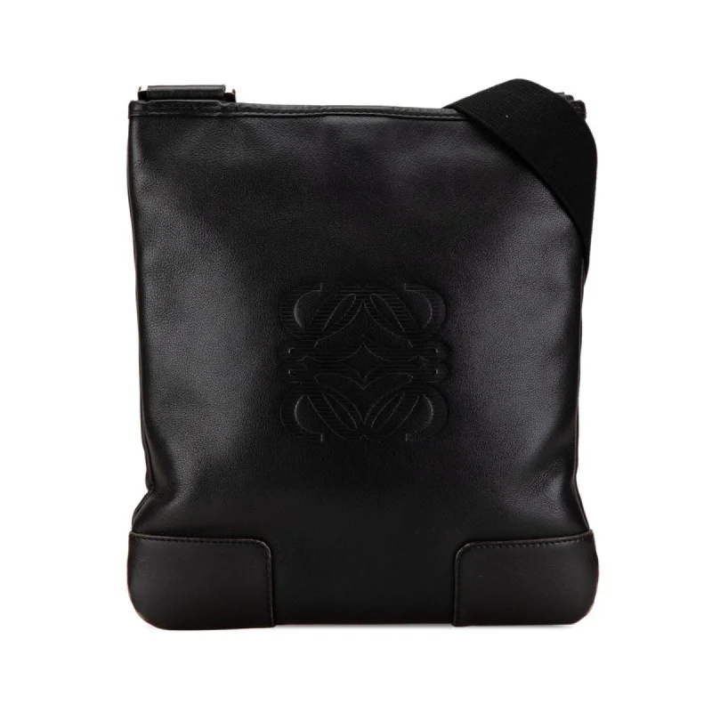 LOEWE Anagram Shoulder Bag Black Leather Women's