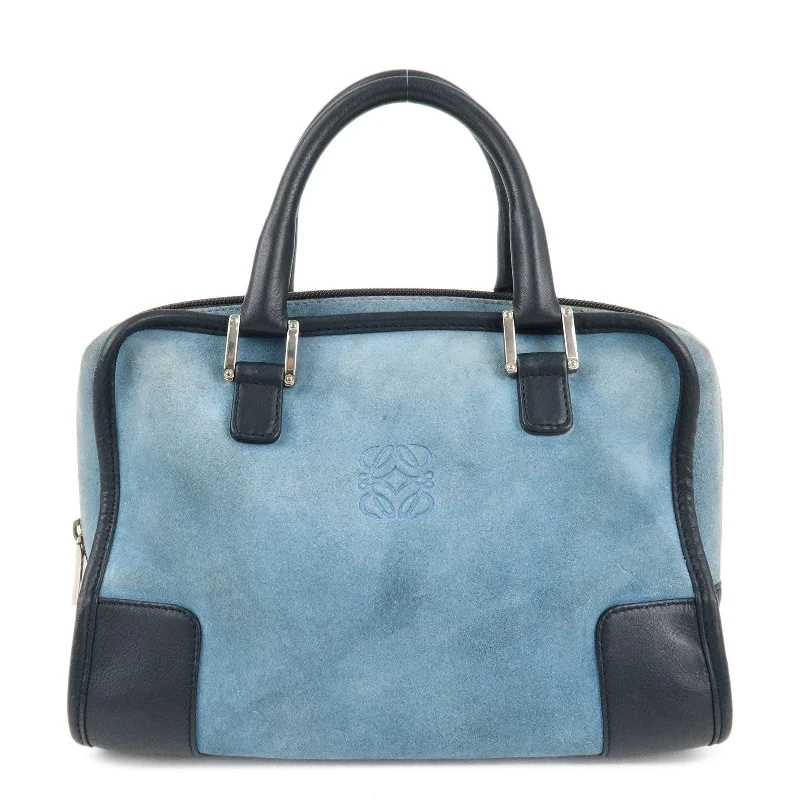 LOEWE Anagram Suede Leather Amazona 28 Hand Bag Blue Navy