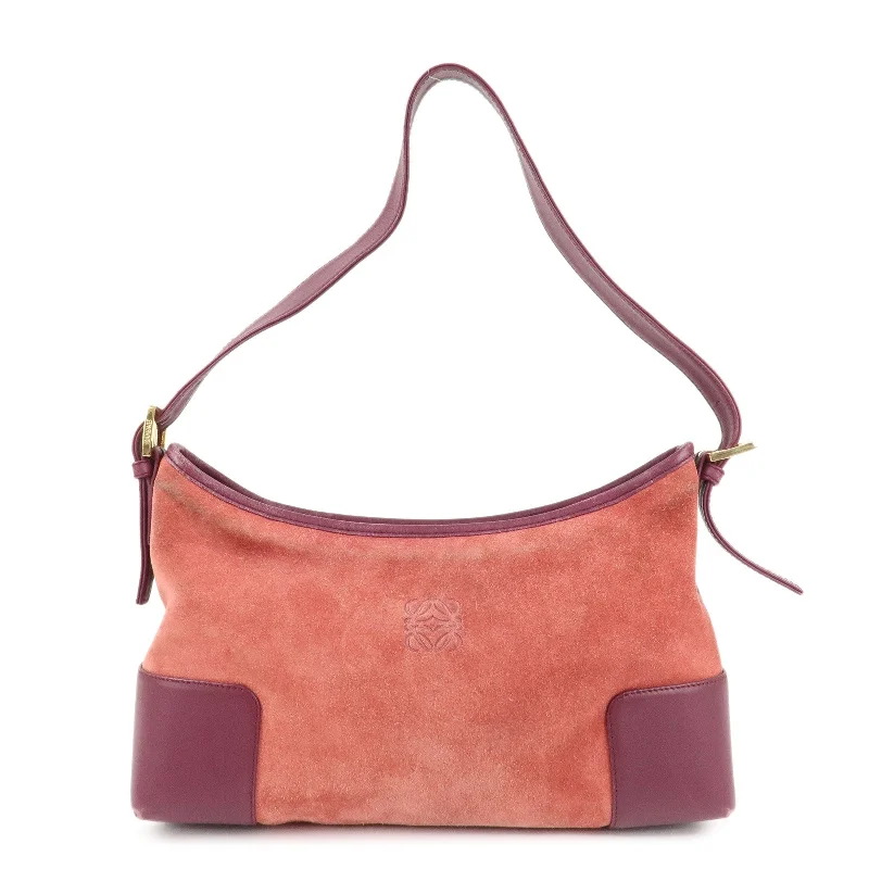 LOEWE Anagram Suede Leather Shoulder Bag Red Purple