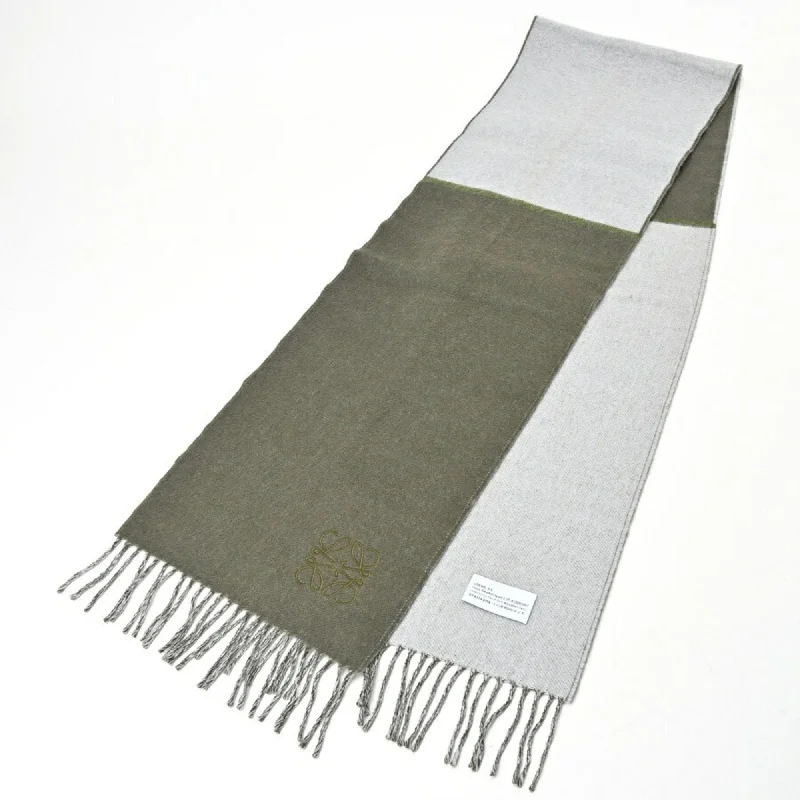 LOEWE Bicolor Scarf Muffler F810250X01 Wool Cashmere Khaki Gray S-155077