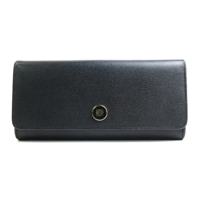 LOEWE bifold long wallet anagram leather black gold ladies