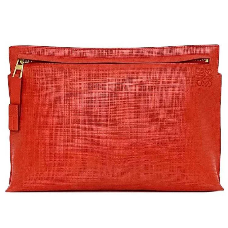 LOEWE Clutch Bag Red Repeat Handbag Leather Anagram Ladies