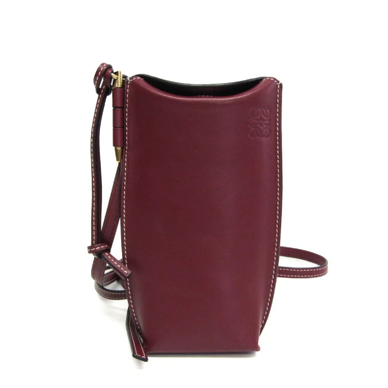 Loewe Gate Pocket 109.30.Z42 Women's Leather Shoulder Bag Bordeaux