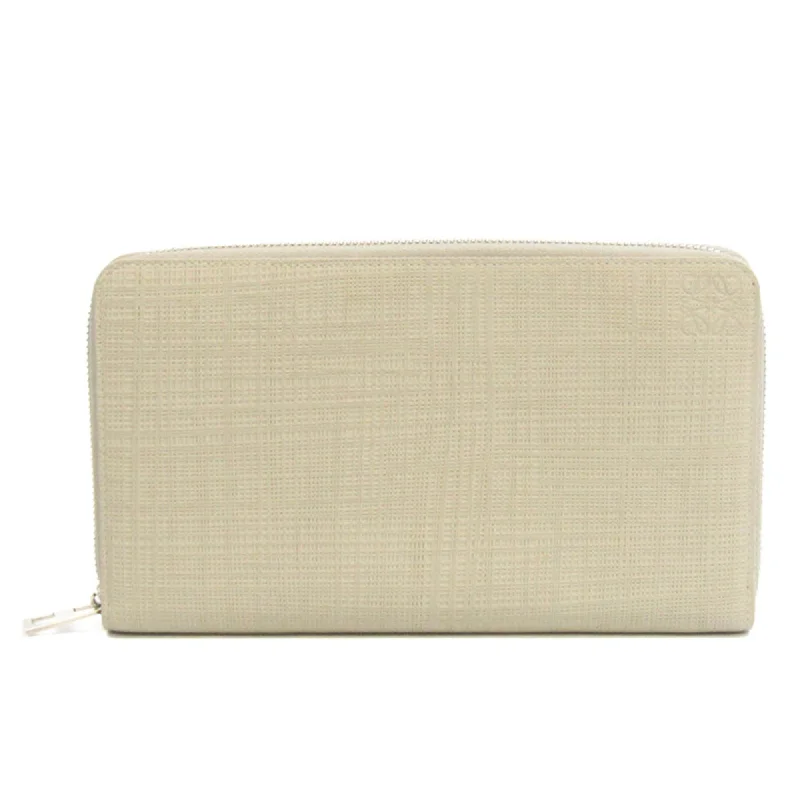 Loewe Linen 101.79.I41 Men,Women Leather Long Wallet (bi-fold) Gray Beige