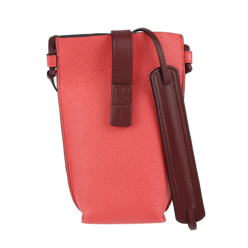 LOEWE Loewe Pocket Shoulder Bag 124.12.Z45 Calfskin Leather POPPY PINK Pink Series Silver Hardware Phone Case Pochette