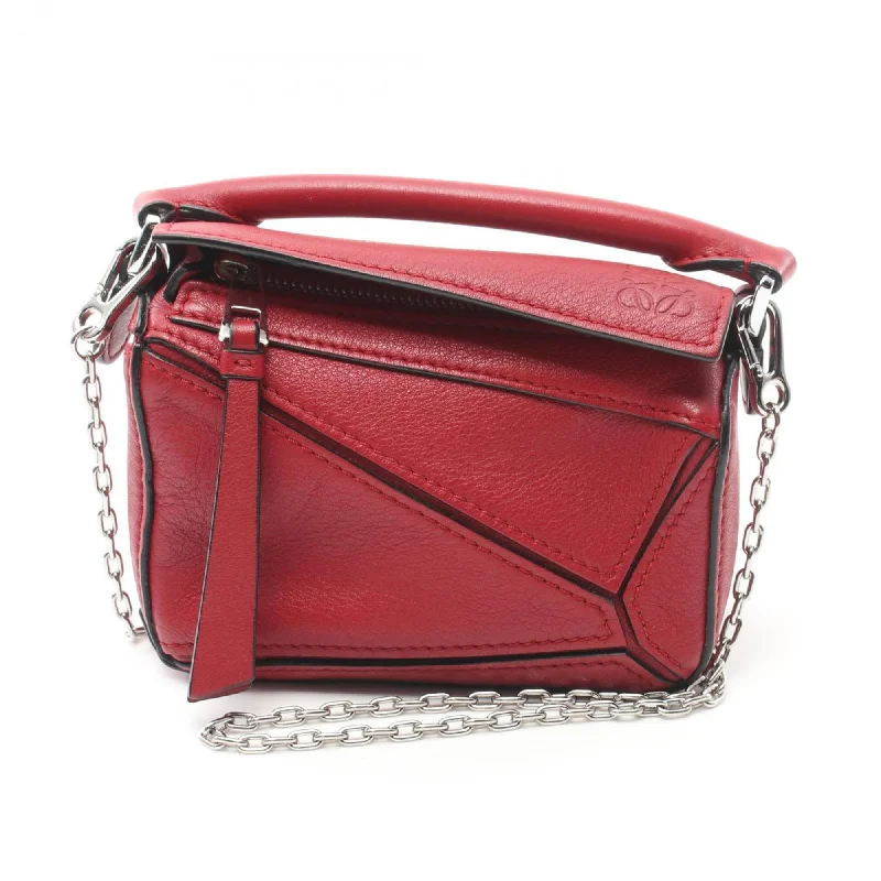 LOEWE Puzzle Bag Nano Handbag Leather Women's Red A510U98X01