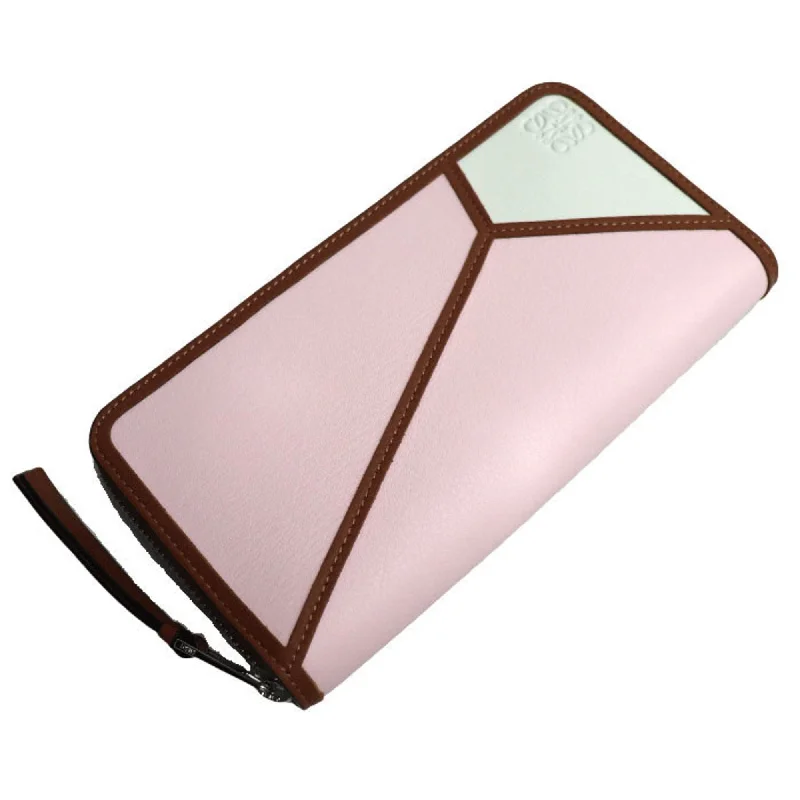 LOEWE Puzzle Zip Around Long Wallet Round Pink White Brown 122N30XF13 Women's