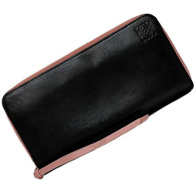 LOEWE Round Long Wallet Black Pink Anagram Leather Bicolor Women's Chic