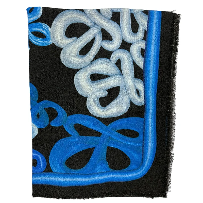 Loewe Scarf Blue Signature Anagram Design - Extra Large Cashmere Blend Shawl