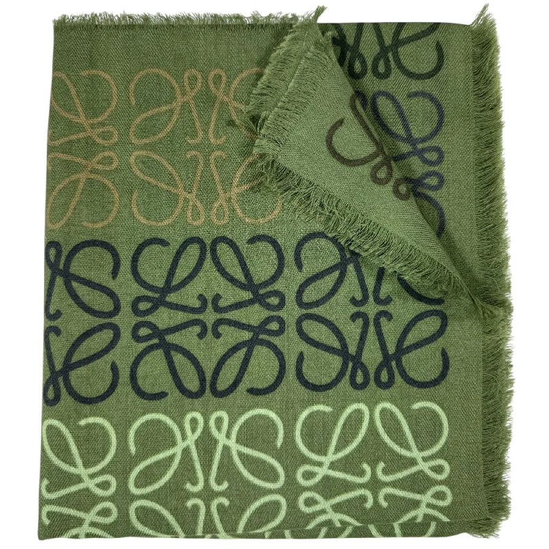 Loewe Scarf Green Anagram - Wool Cashmere Silk Shawl