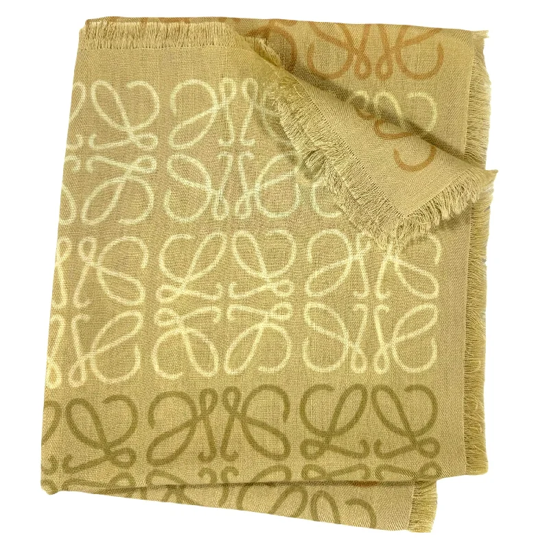 Loewe Scarf Light Olive Anagram - Wool Cashmere Silk Shawl