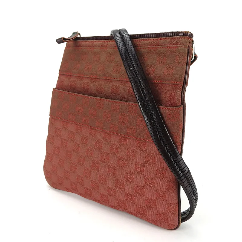 LOEWE Shoulder Bag Anagram Canvas Leather Red Dark Brown Women's