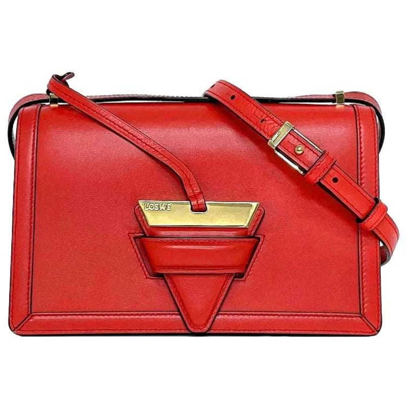 LOEWE Shoulder Bag Barcelona Red f-19948 Flap Leather Women's Compact