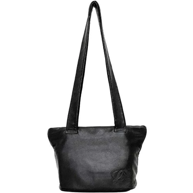 LOEWE Shoulder Bag ec-21655 Black Anagram Leather Soft Women's Men's Tote