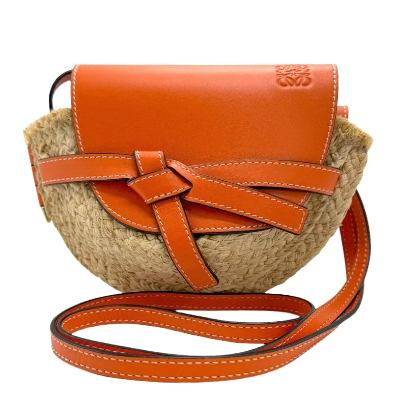 LOEWE Shoulder Bag Gate Straw Leather Beige Orange Women's z1067