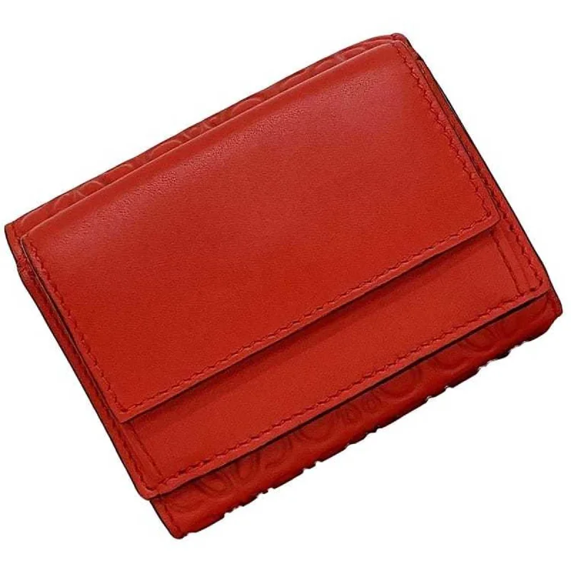 LOEWE Tri-fold Wallet Red Anagram 107.55.S26 f-20473 Leather Compact Vivid Women's