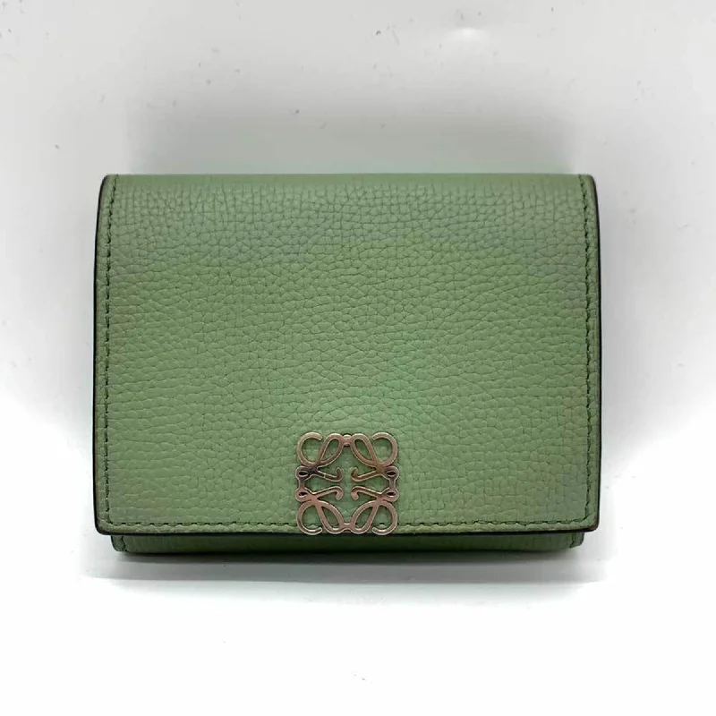 LOEWE Trifold Compact Wallet Green Square Anagram Women's Leather