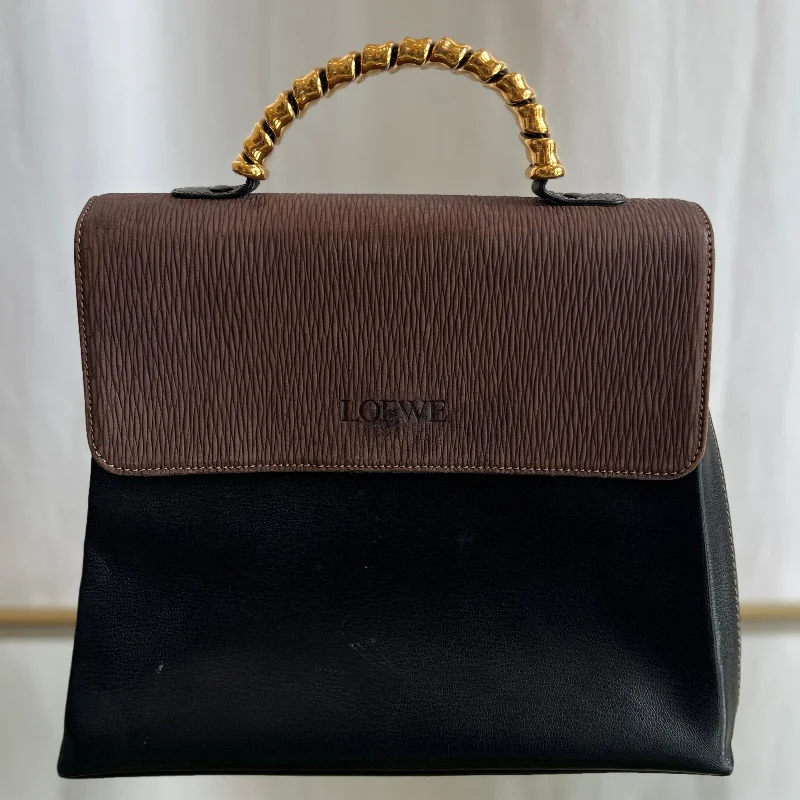 LOEWE Velazquez Black Handbag with Gold Top Handle