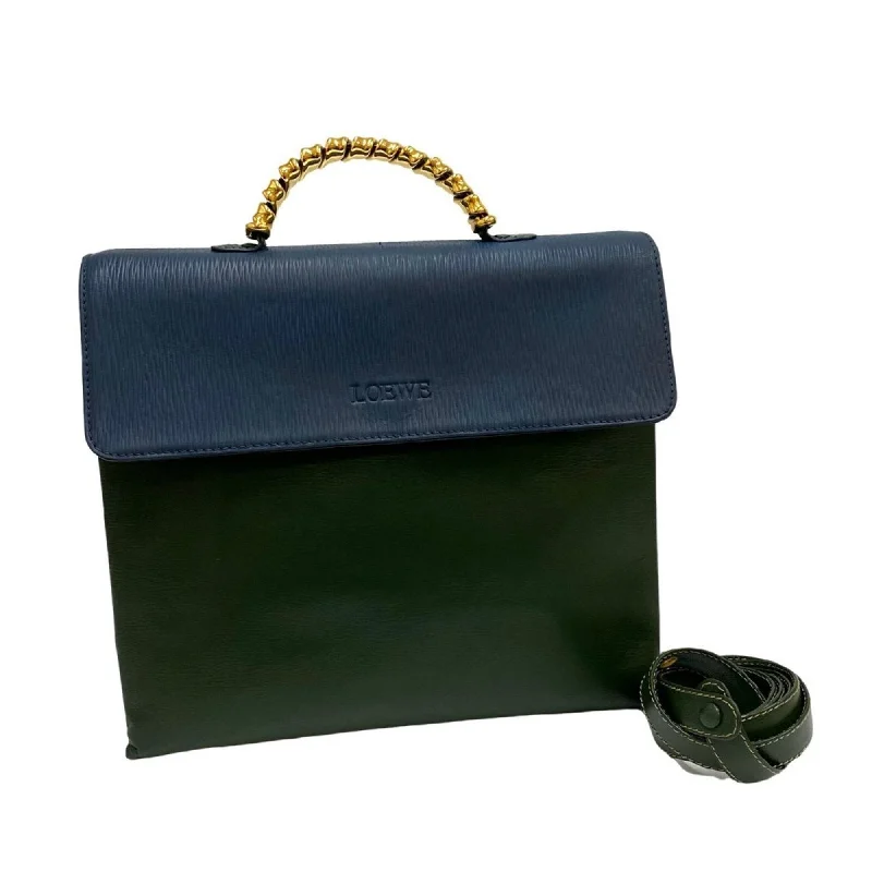 LOEWE Vintage Velasquez Twist Handle Leather Genuine 2way Shoulder Bag Handbag Green