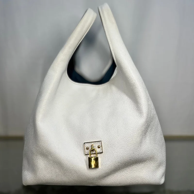 LOEWE Calle Leather White Hobo Shoulder Bag