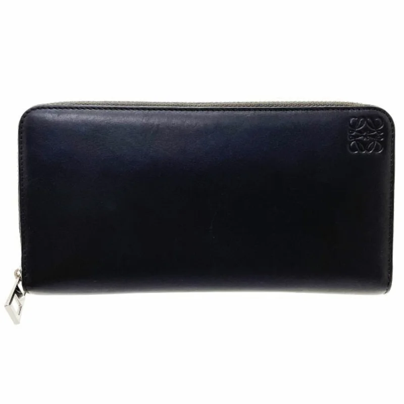 LOEWE Zip Around Calf Leather Dark Brown Anagram Round Long Wallet MM-13737