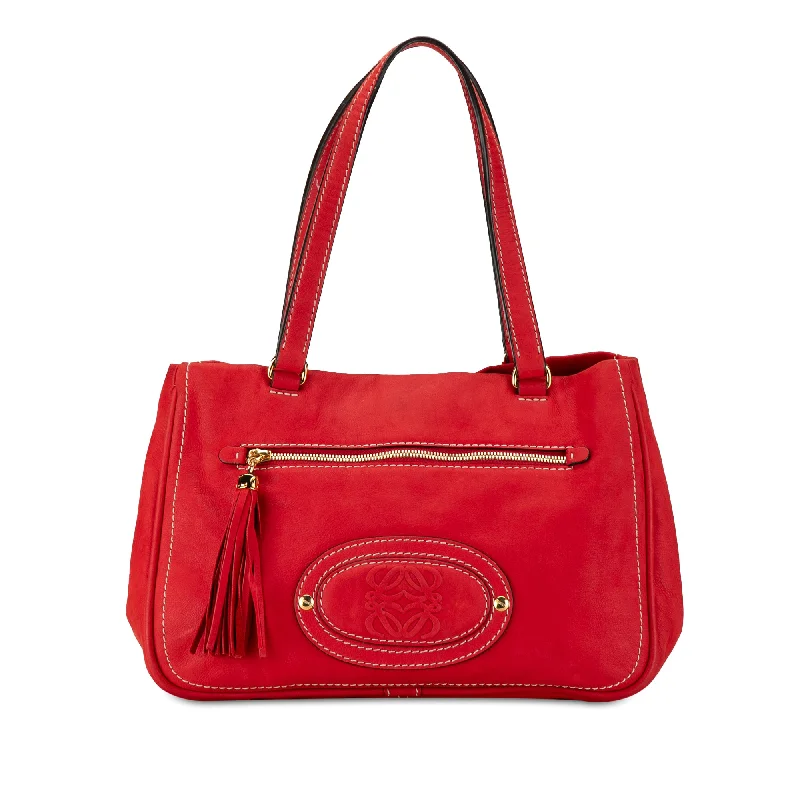 Red LOEWE Anagram Leather Tassel Shoulder Bag